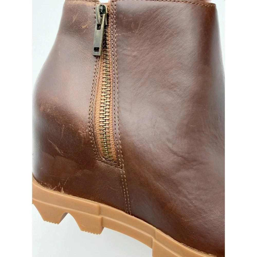 SOREL Womens Hazelnut Leather Joan of Arctic Wedge III Zip Ankle Boots Size 8